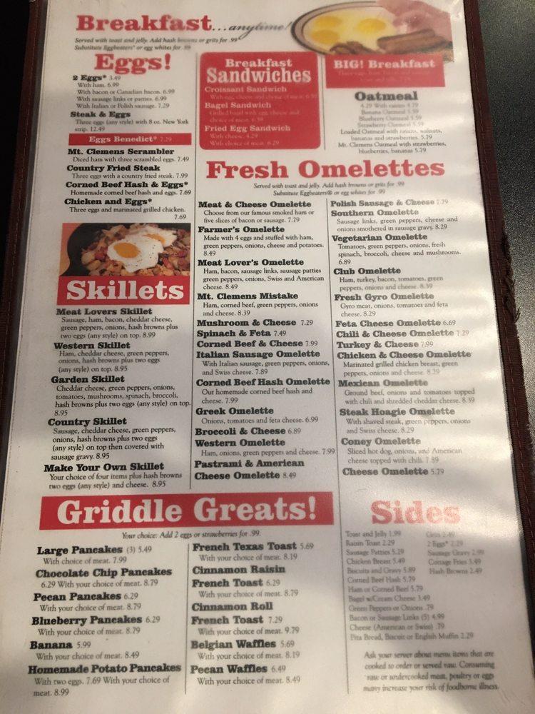 Menu at Mt. Clemens Grill restaurant, Mount Clemens