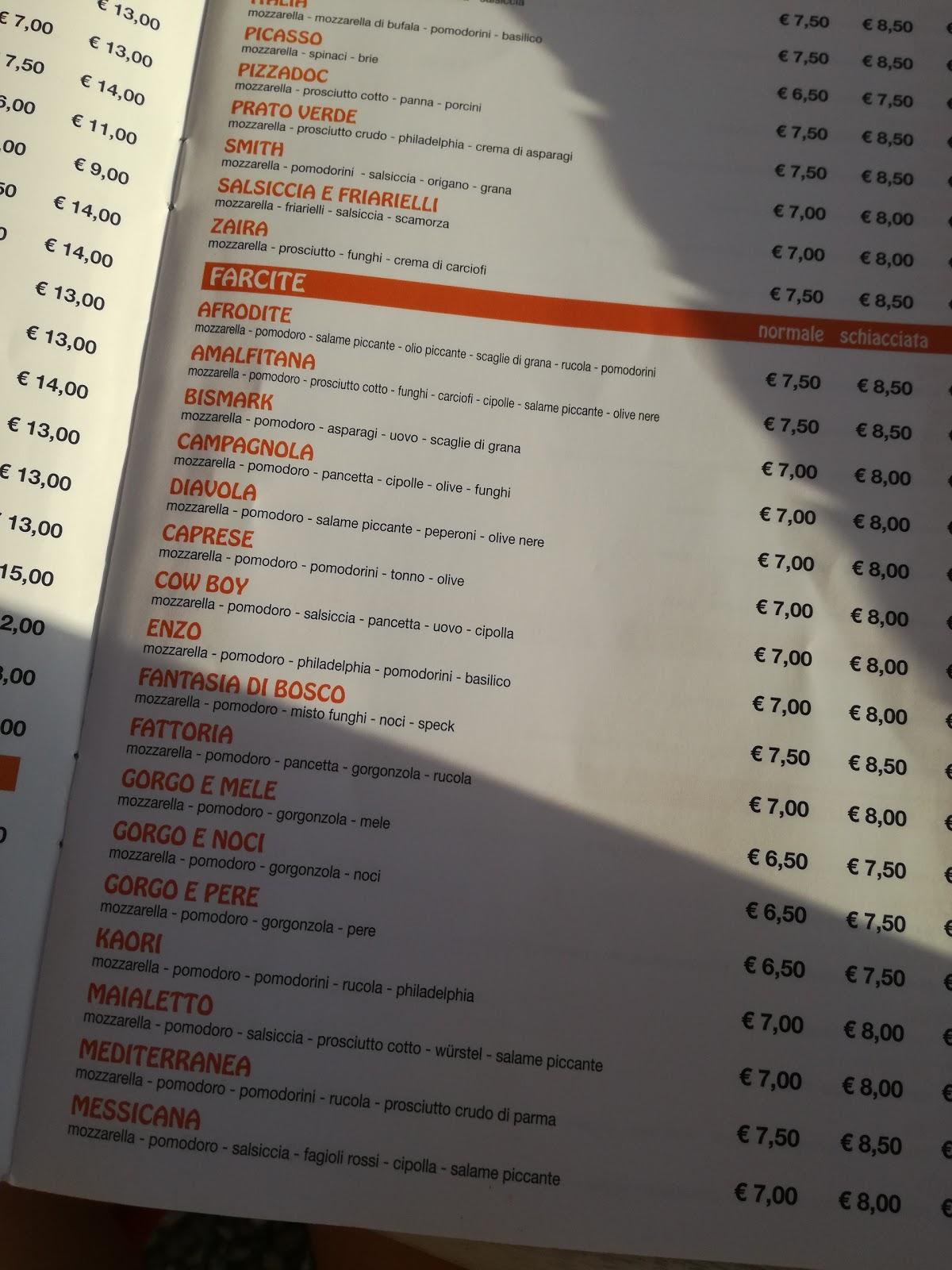 Menu di Pizzeria Pizza Doc Cafè 