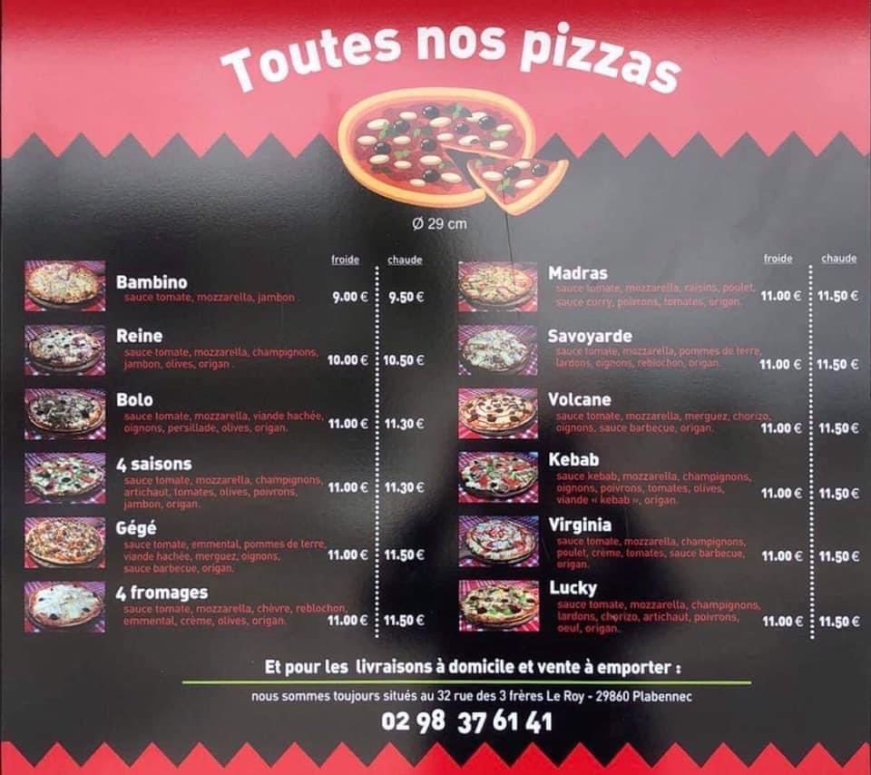 Menu at LUCKY PIZZA BOX de PLABENNEC pizzeria, Plabennec