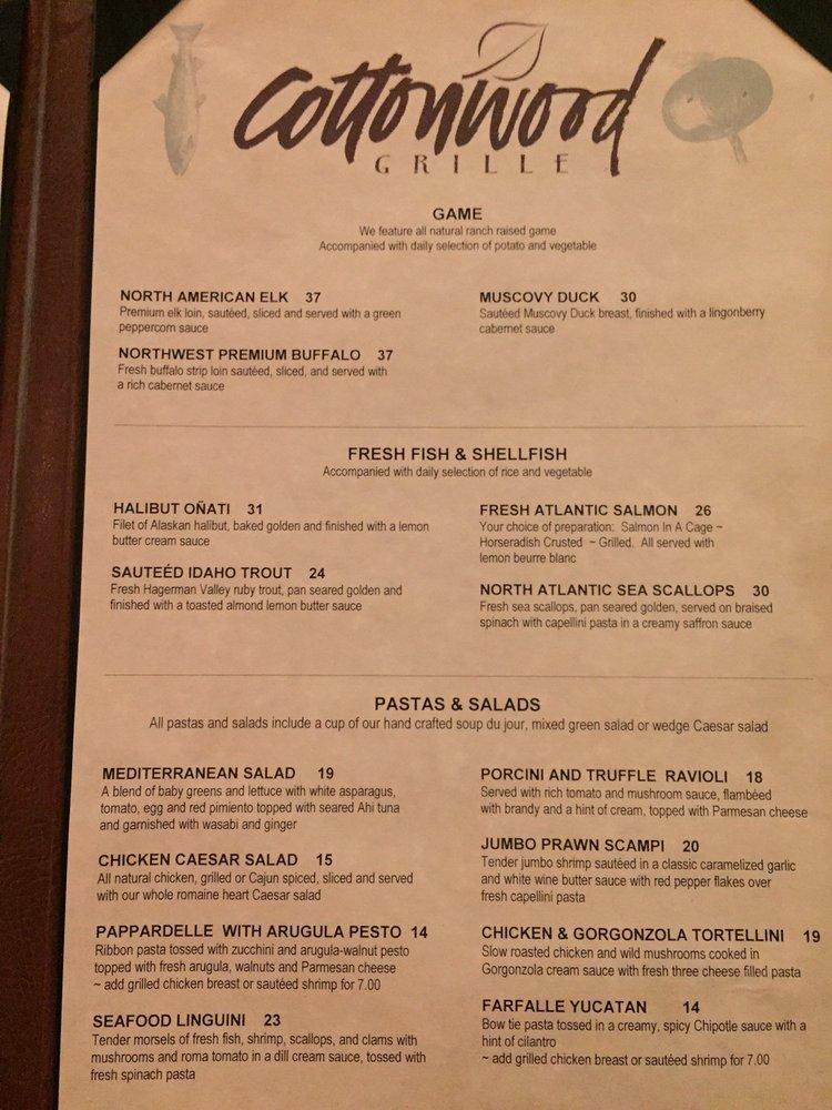 Menu at Cottonwood Grille pub & bar, Boise