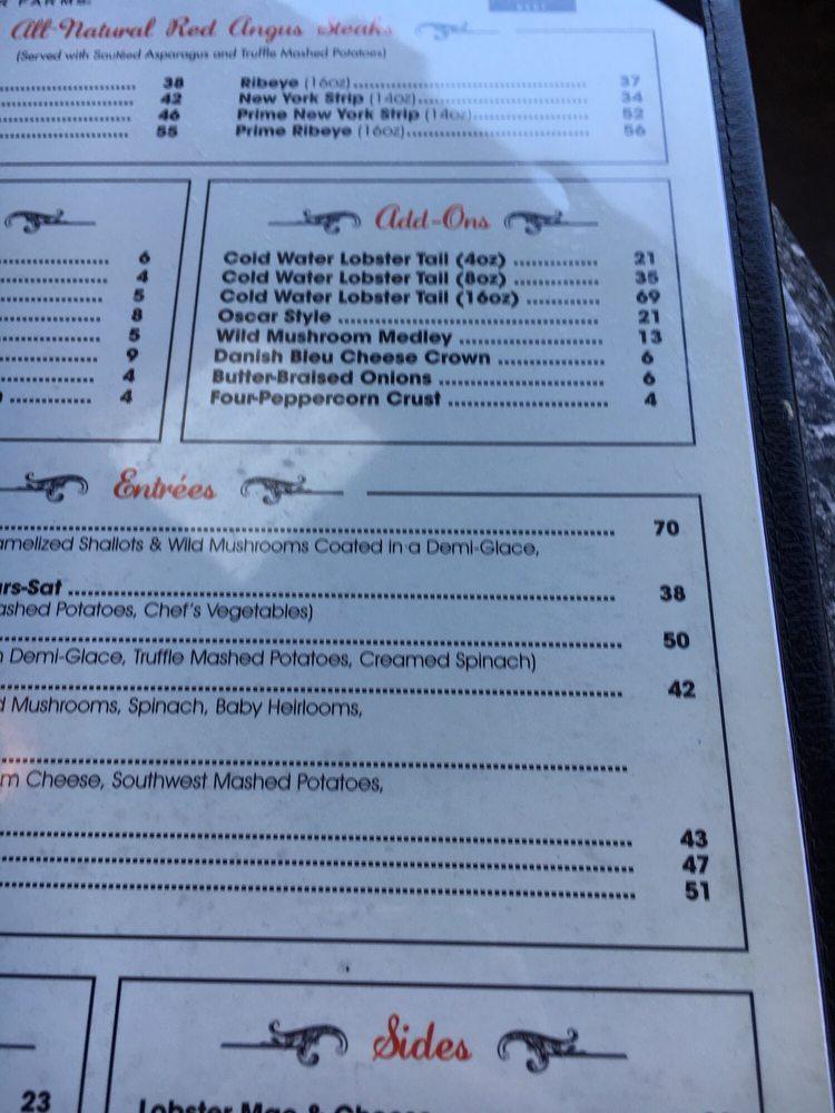 Menu at Las Brisas steakhouse, Lubbock