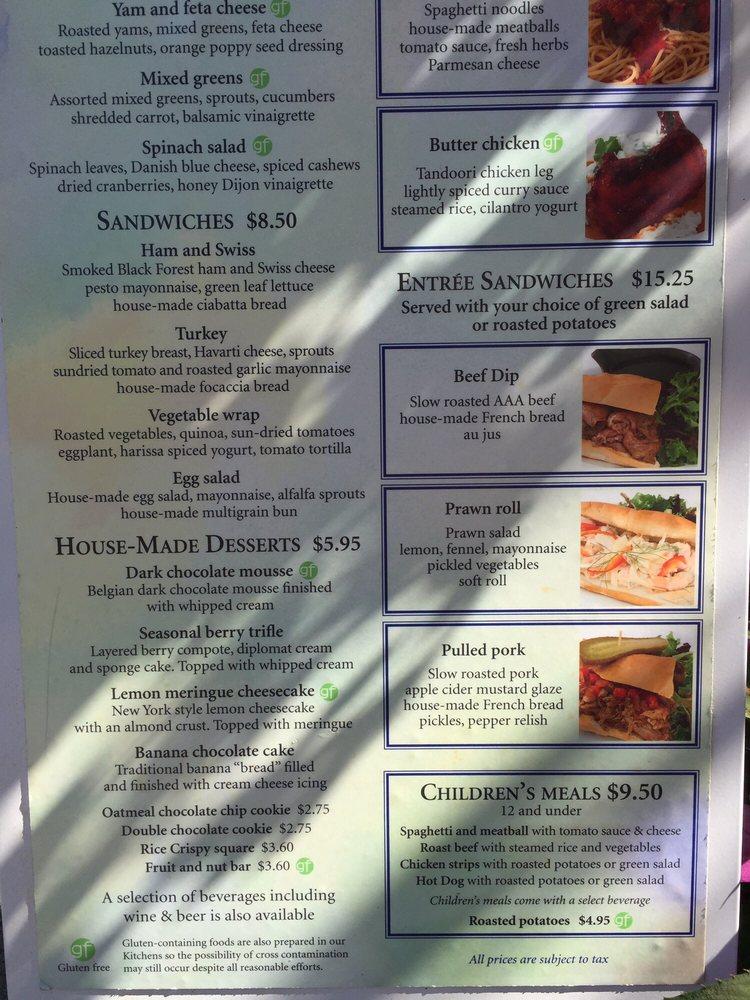 Menu at Butchart Gardens Coffee Shop restaurant, Brentwood Bay