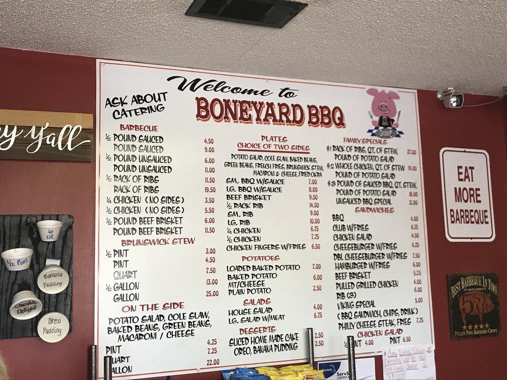 Menu at Boneyard BBQ, Soperton