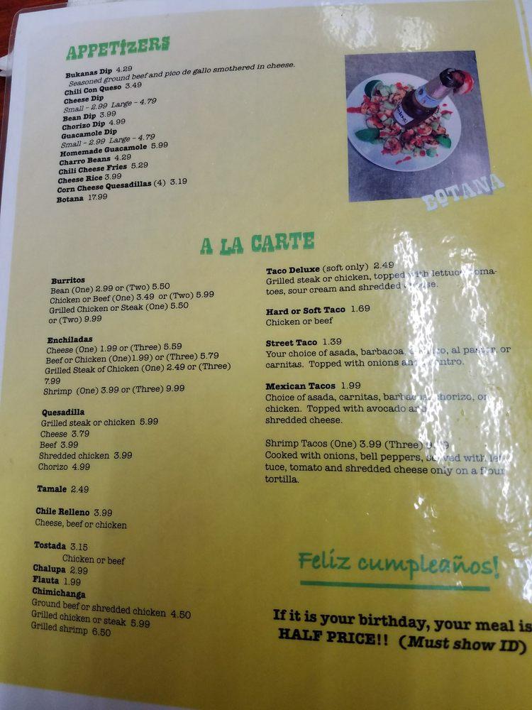 Menu at La Antigua Mexican Grill restaurant, Muskogee