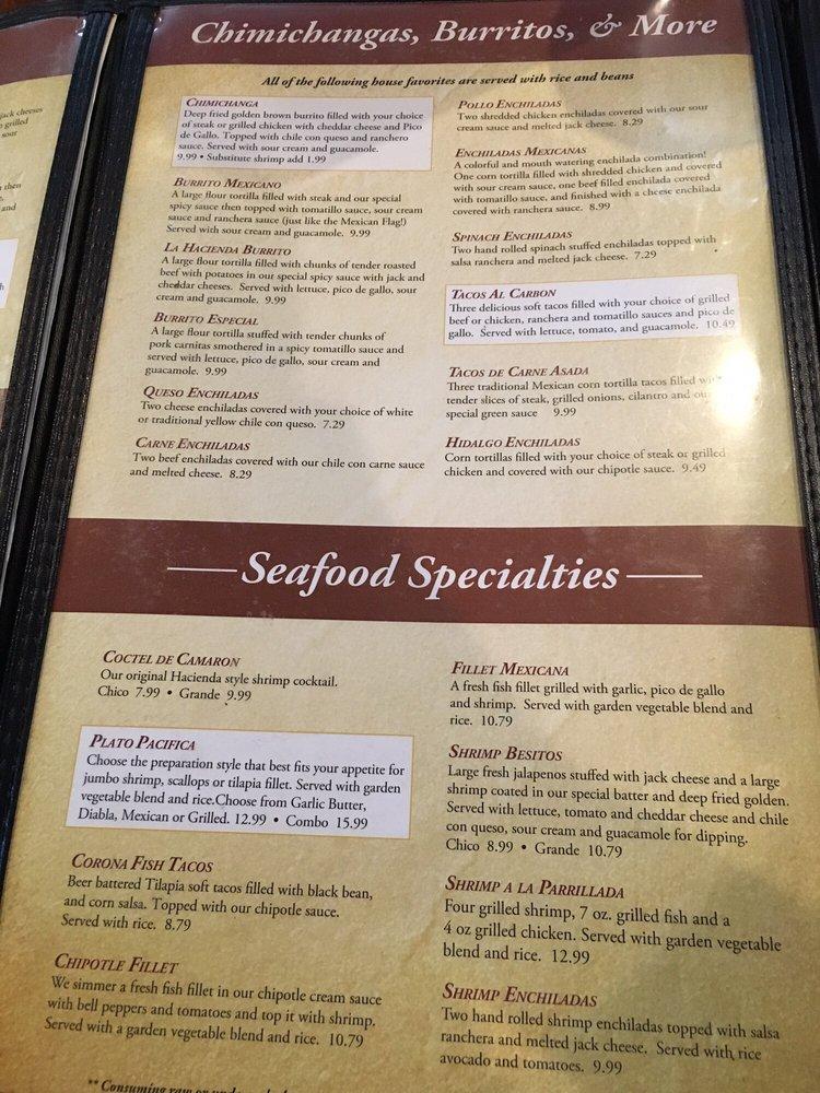 Menu at La Hacienda Authentic Mexican Restaurant, Springfield, S