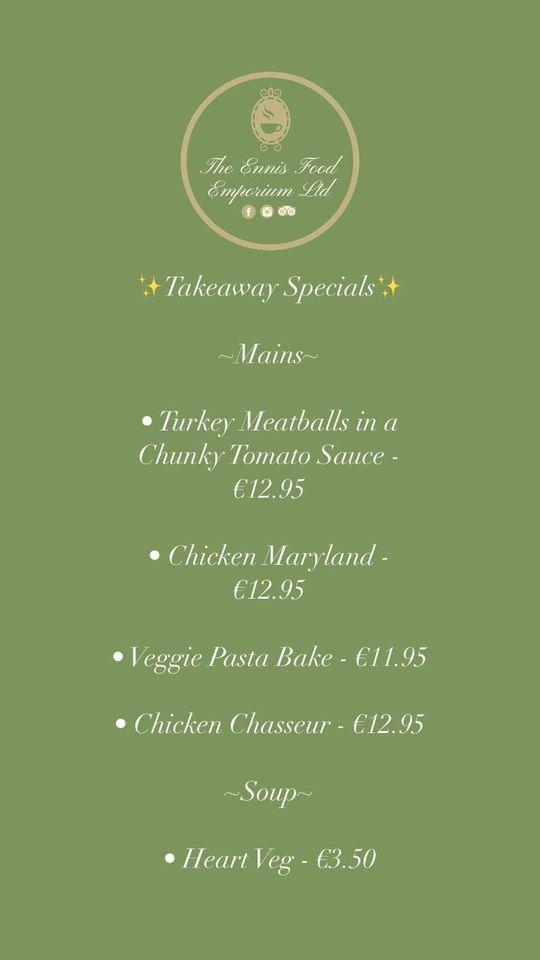 Menu at The Food Emporium cafe, Ennis