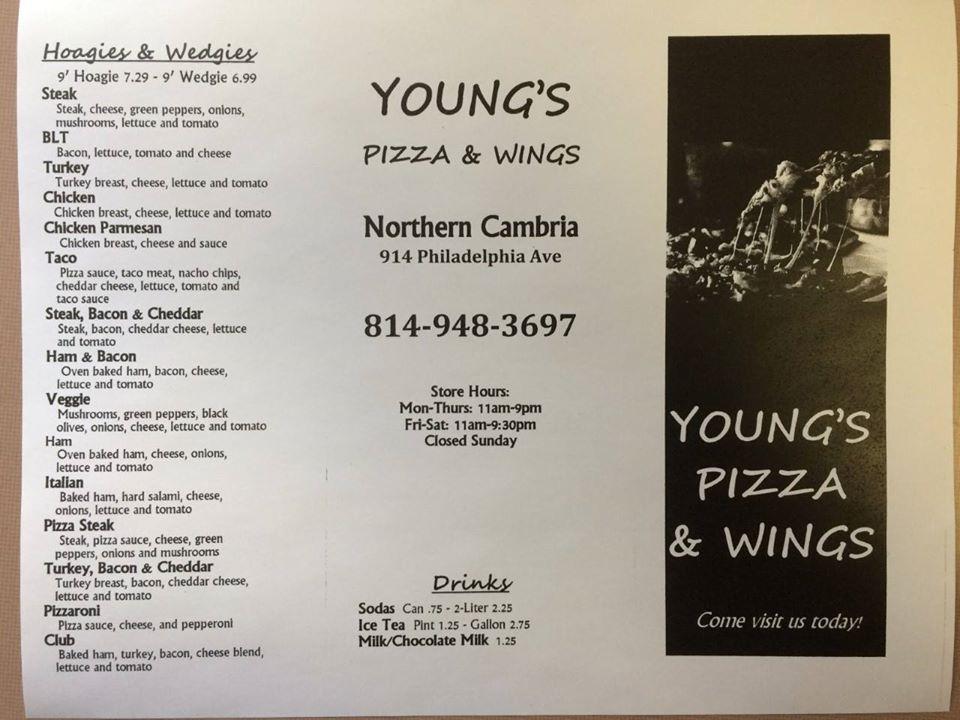 Menu at Young's Pizza & Wings pizzeria, Northern Cambria