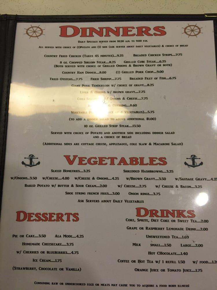 Menu at Anchor Grill restaurant, Covington