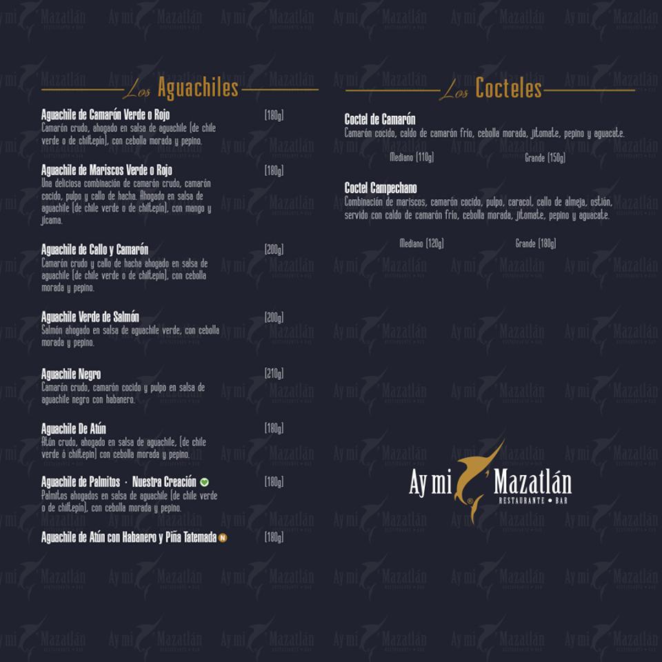 Menu at Ay mi Mazatlán Espacio Sur restaurant, Ciudad López Mateos