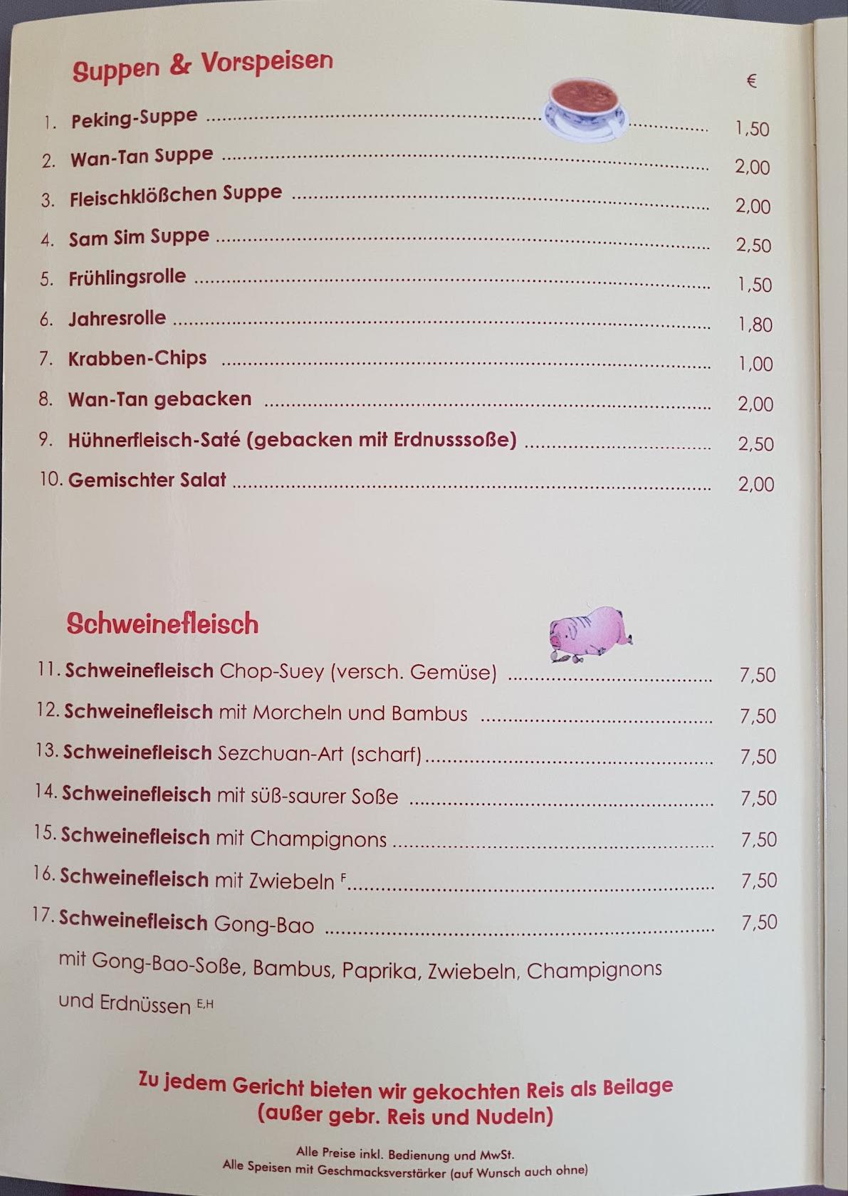Speisekarte von China Restaurant Glück, Marburg
