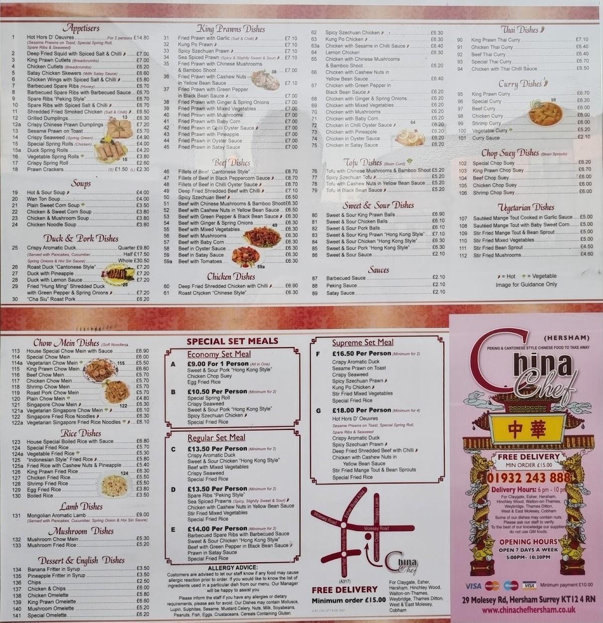 Menu at The China Chef fast food, Hersham