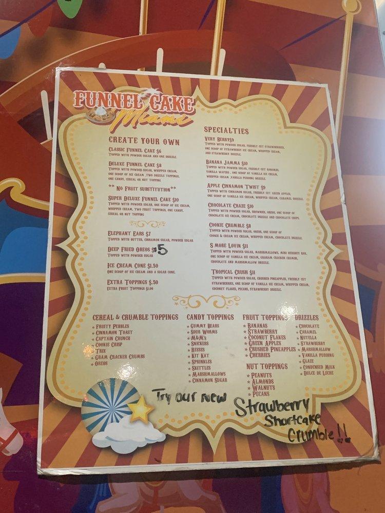 Carta del postres Funnel Cake Miami, Florida City