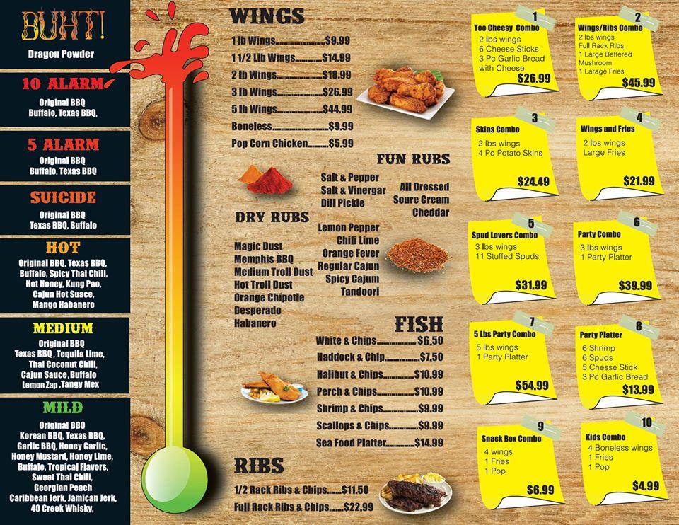 Menu at 5 Alarm Wings & Fish N Chips restaurant, Hamilton