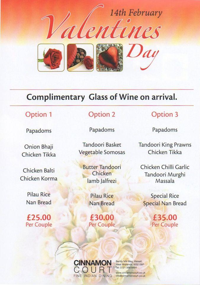 Menu at Cinnamon Court restaurant, Walsall