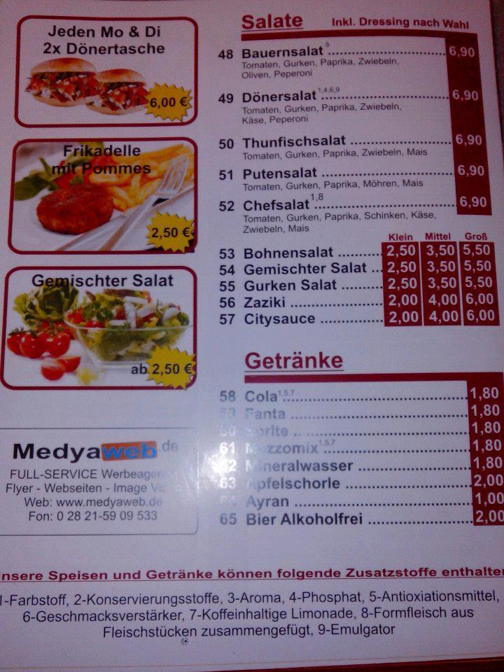 Speisekarte Von City D Ner Pizzeria Kleve Kleve