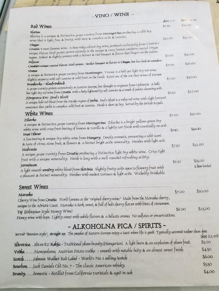 Menu at Drina Daisy Bosnian Restaurant, Astoria