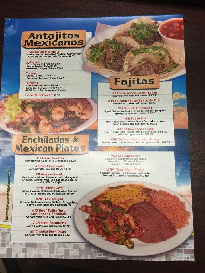 Menu at El Rinconcito Restaurant, Corpus Christi