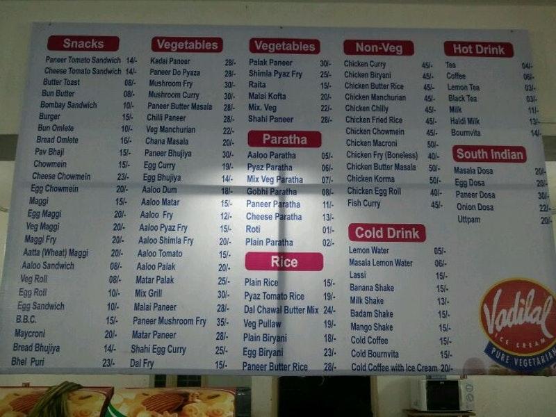 Menu at Hall 4 Canteen, Kanpur