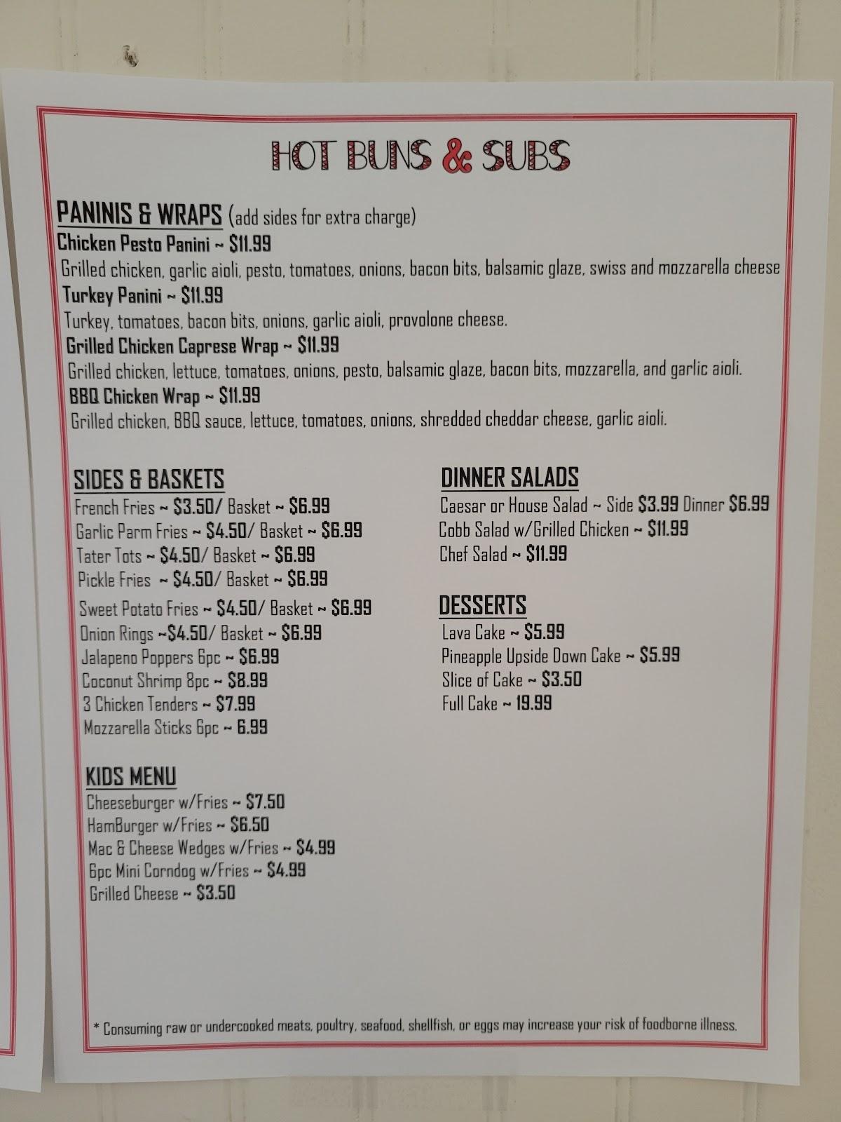 Menu at Hot Buns & Subs desserts, USA