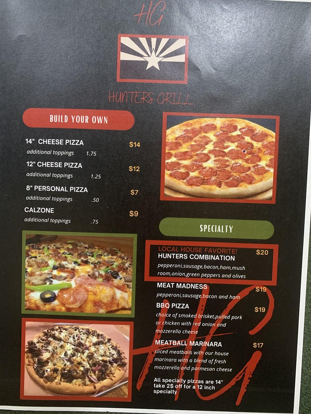 Menu at Hunter's Grill pizzeria, Mohave Valley, AZ-95