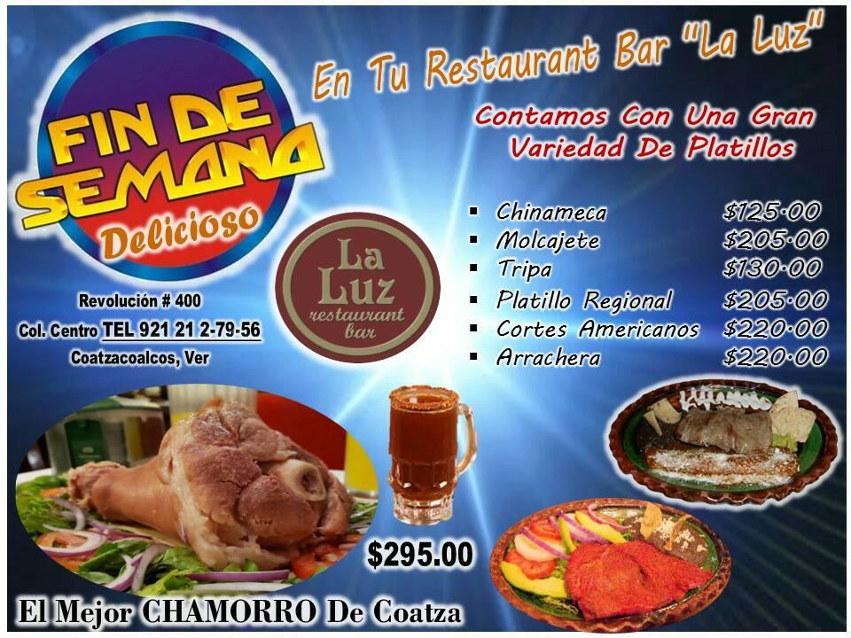 Carta de La Luz Restaurant Bar, Coatzacoalcos, Revolución 402