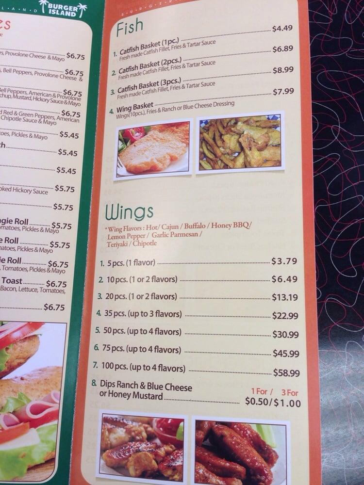 Menu at Burger Island restaurant, Garland, W Buckingham Rd