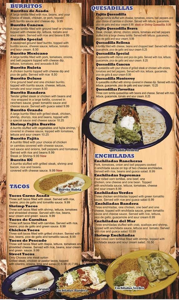 Menu at Cancun Mexican Cuisine restaurant, Warrensburg