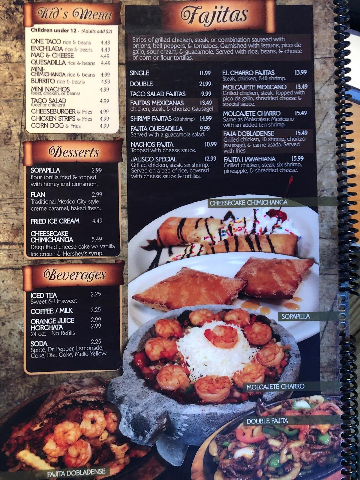 Menu at El Charro Mexican Restaurant, Mountain Home
