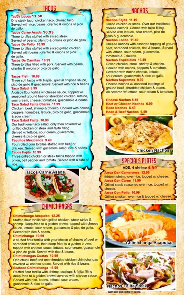 Menu at San Pedro Mexican Restaurant, Charlestown