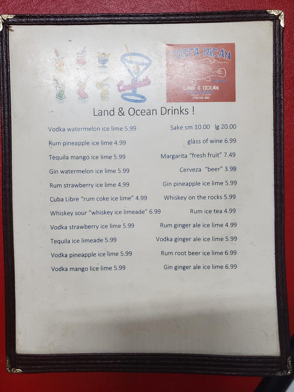 Menu at Land & Ocean restaurant, Ridgway