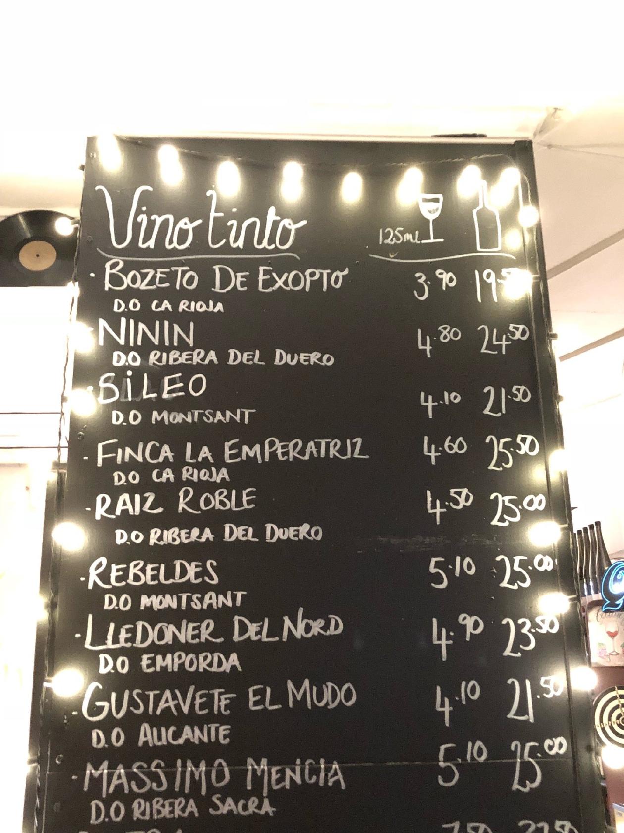 Menu at Cellarer Wine Bar, Barcelona