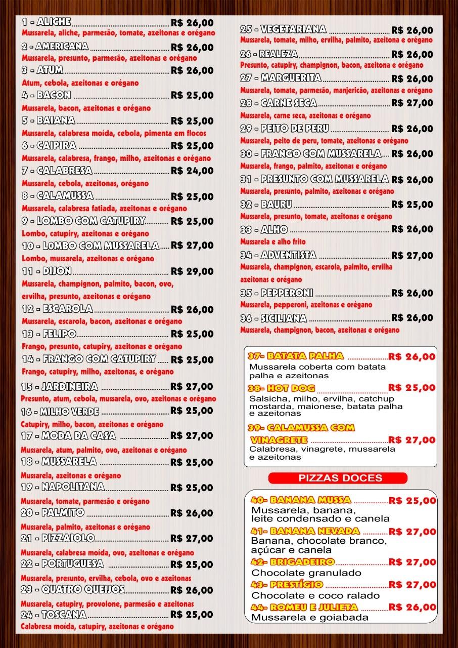 Menu at Pizzaria Realeza 2, Embu das Artes