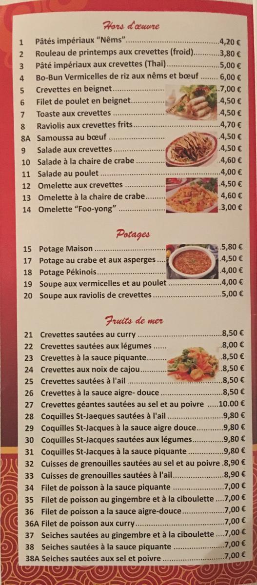 Menu at Restaurant Fu Qi, Étréchy, 31 Av. d'Orléans