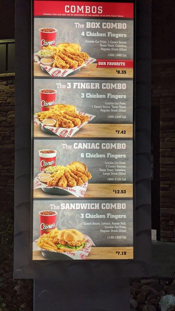 Carta de comida rápida Raising Cane's Chicken Fingers, San Bernardino