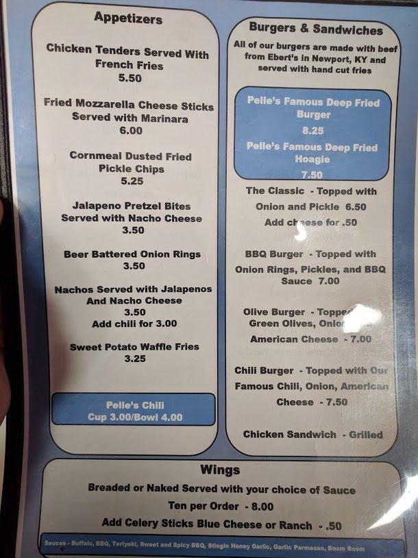 Menu at Pelle's pub & bar, Silver Grove