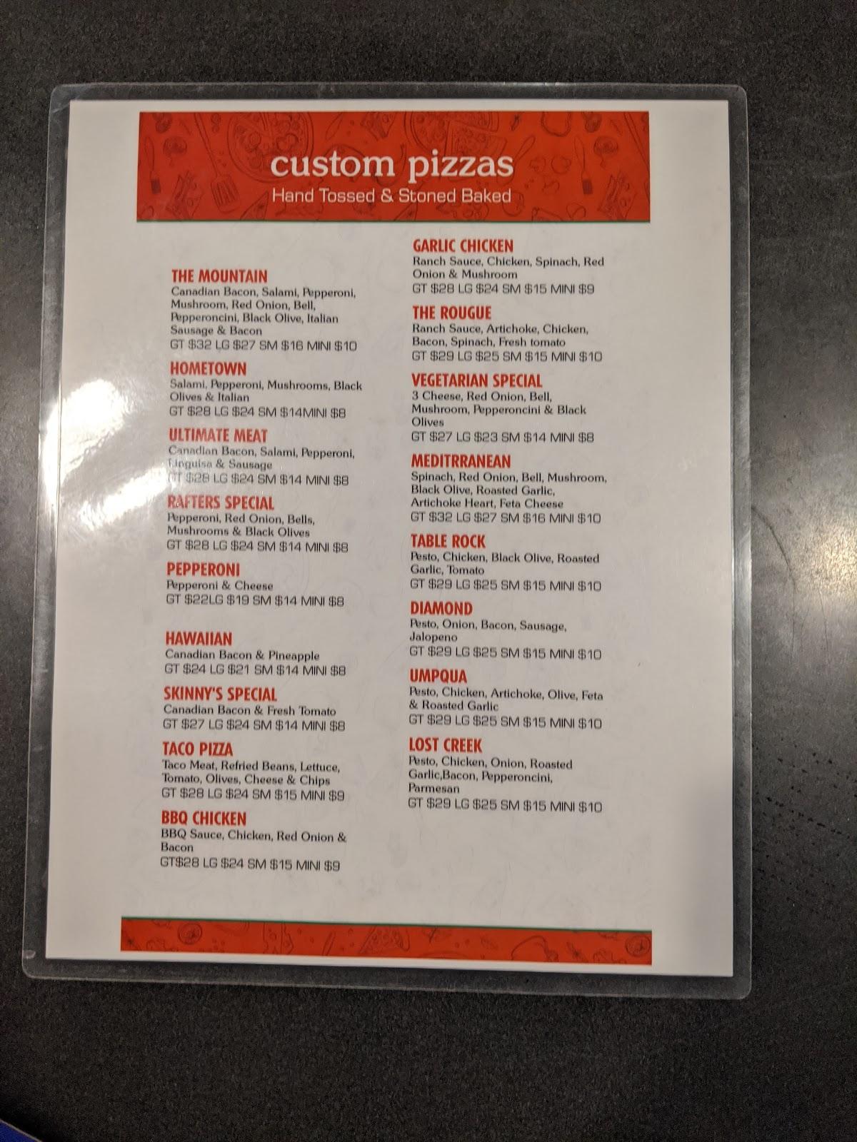 Menu at Pizza At the Cove pizzeria, Shady Cove