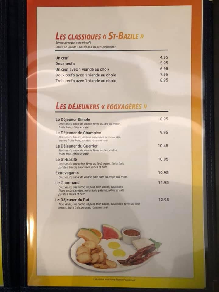 Menu au Restaurant SaintBazile, SaintBasileleGrand