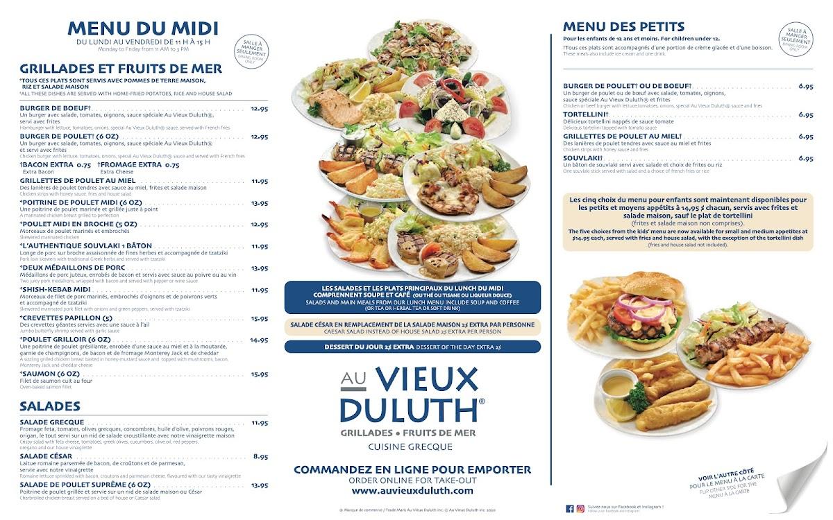 Menu au Au Vieux Duluth Restaurant, VaudreuilDorion, 250 Bd Harwood