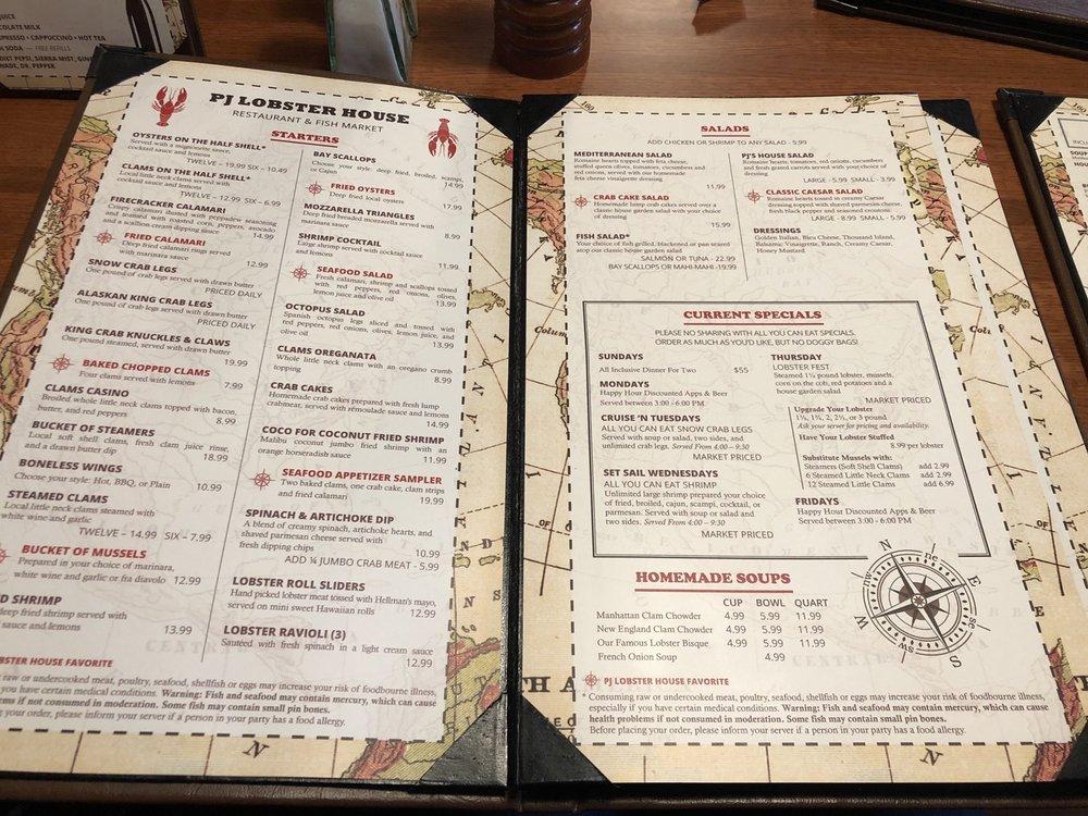 Menu at PJ Lobster House pub & bar, Port Jefferson, 134 Main St