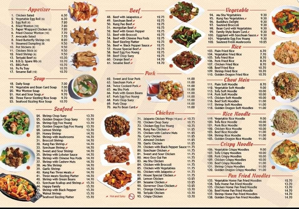 Menu at Golden Dragon restaurant, Ridgecrest