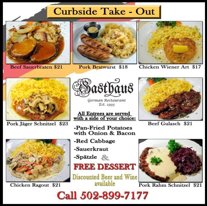 Menu at Gasthaus German Restaurant, Louisville