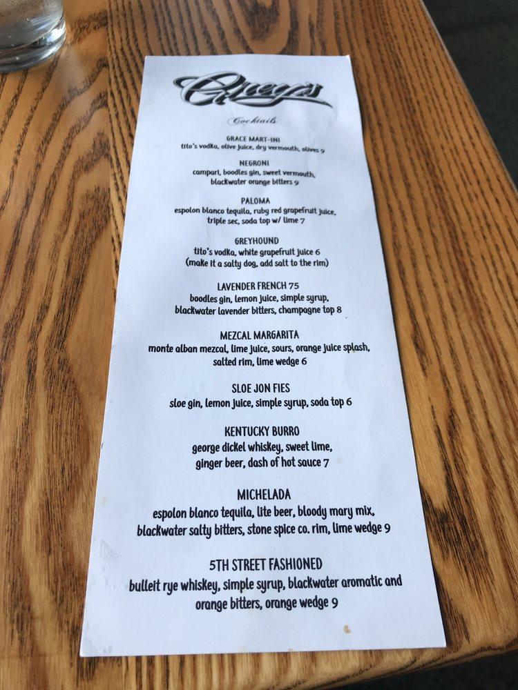 Menu at Grey's pub & bar, Lynchburg