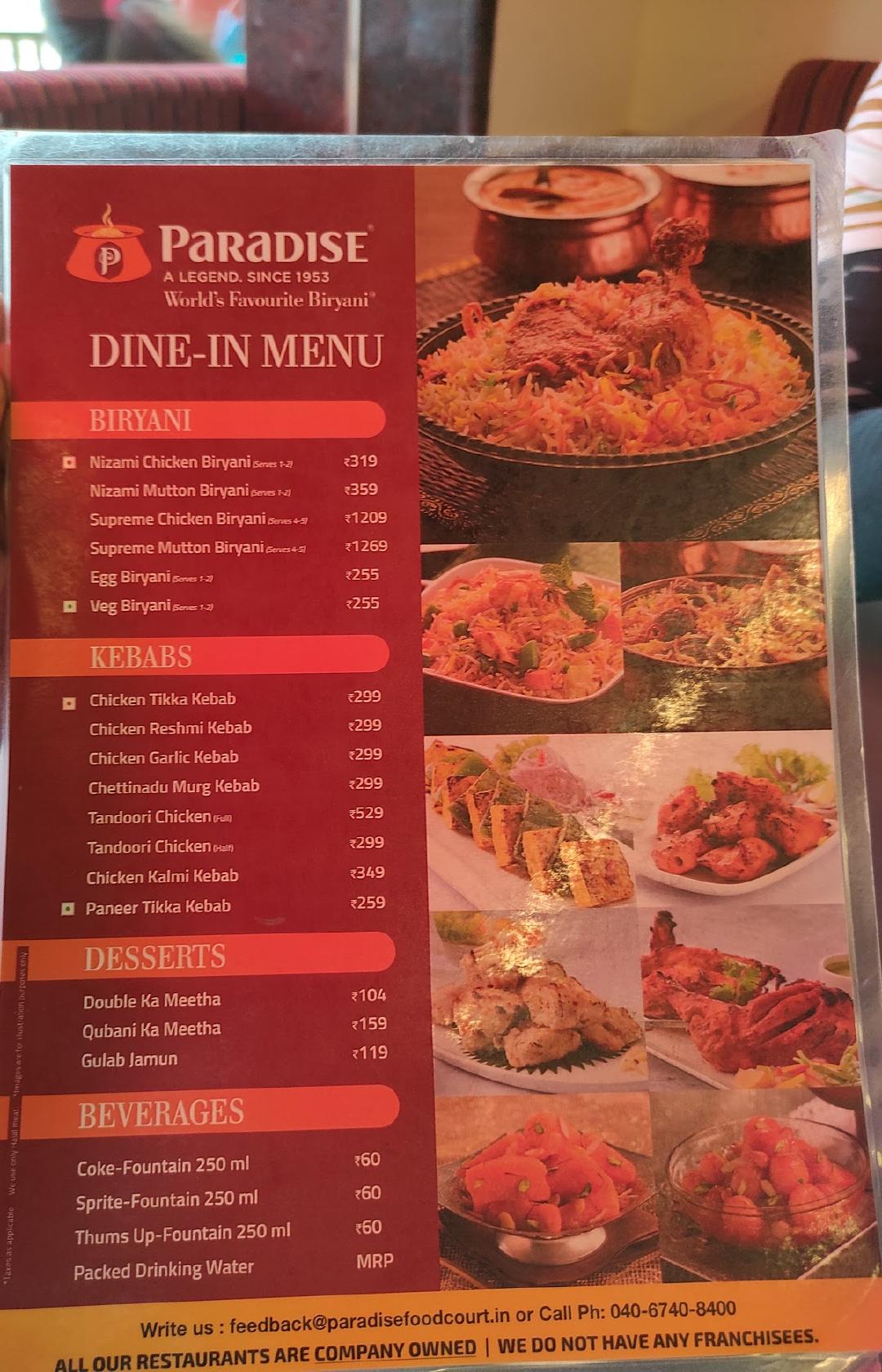 Paradise menu deals