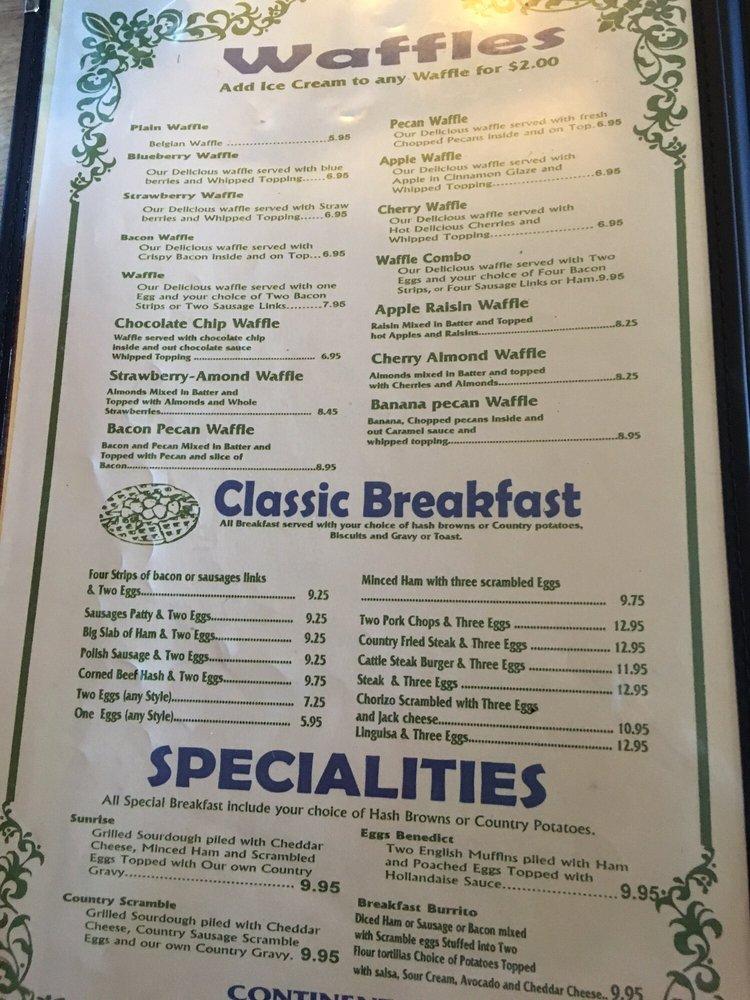 Menu at Waffle Cafe, Manteca