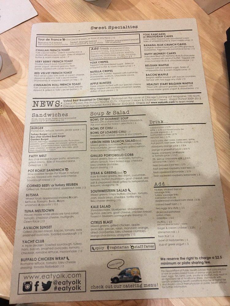 Menu at Yolk Sundance Square restaurant, Fort Worth