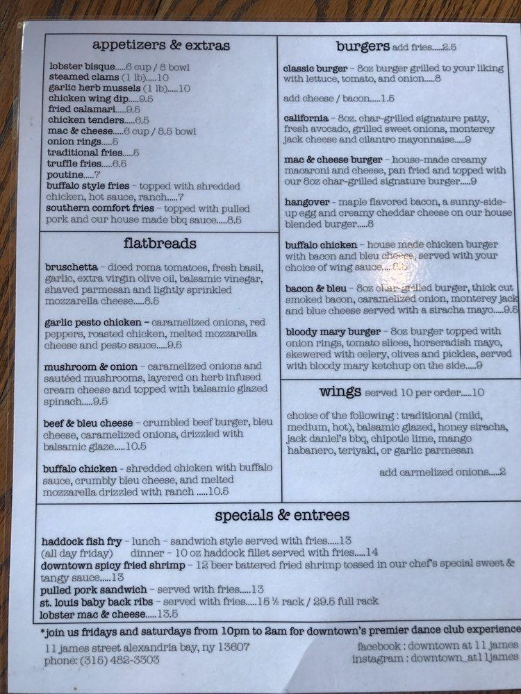 Menu at Downtown Club, Alexandria Bay