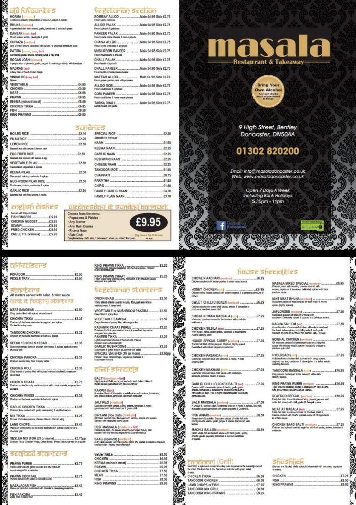 Menu at Masala Doncaster restaurant, Doncaster