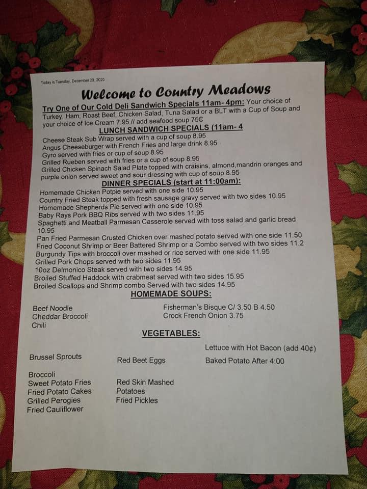 Menu at Country Meadows Restaurant, Elizabethtown, 81 Hershey Rd