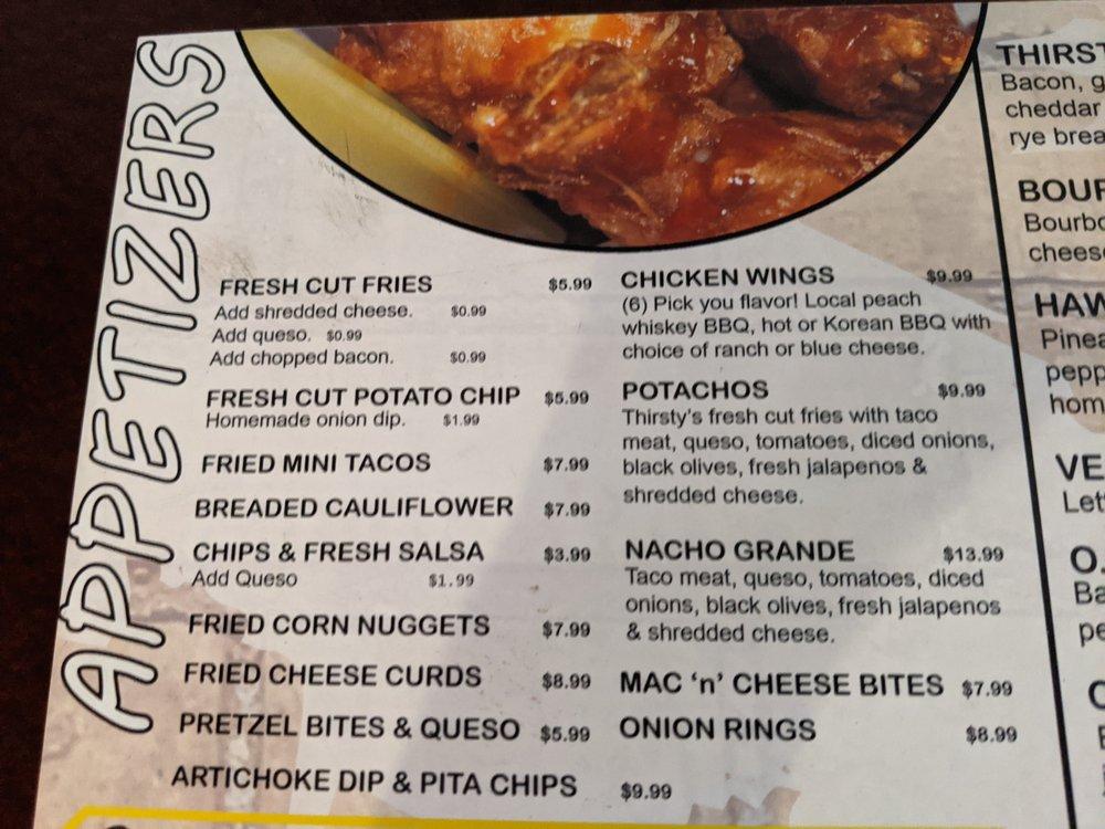 Menu at Thirsty's pub & bar, Rapid City