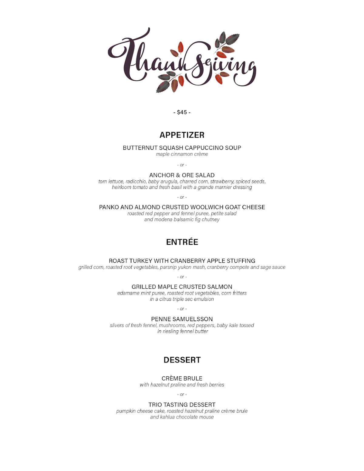 Menu at Anchor & Ore restaurant, Thunder Bay, Sleeping Giant Pkwy